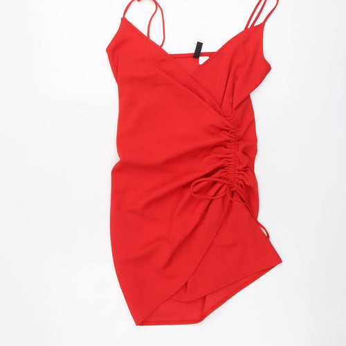 H&M Womens Red Polyester Bodycon Size 8 V-Neck Pullover
