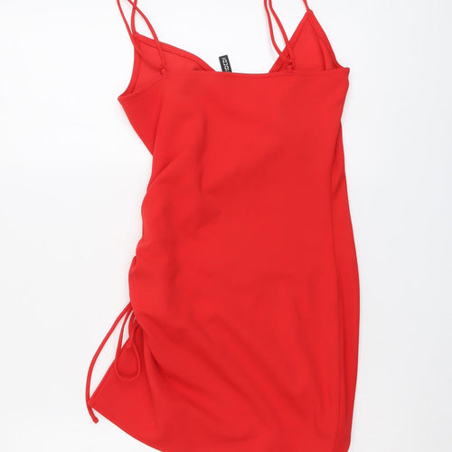 H&M Womens Red Polyester Bodycon Size 8 V-Neck Pullover