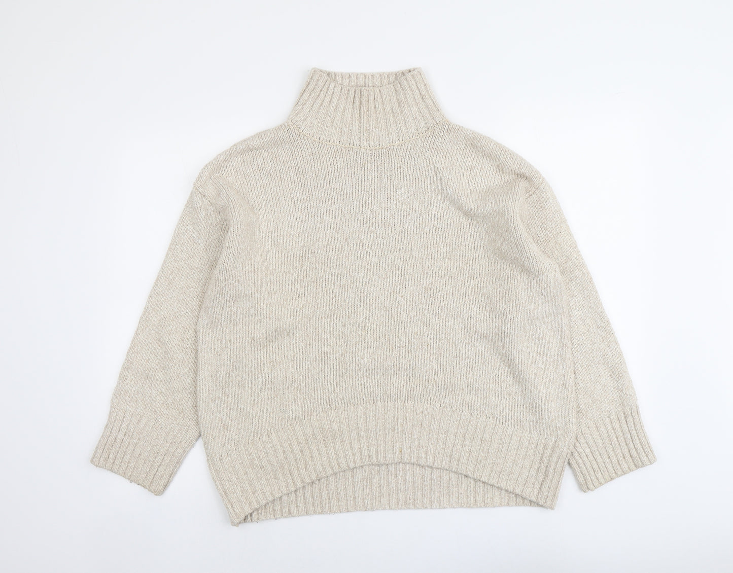 H&M Womens Beige High Neck Cotton Pullover Jumper Size XS