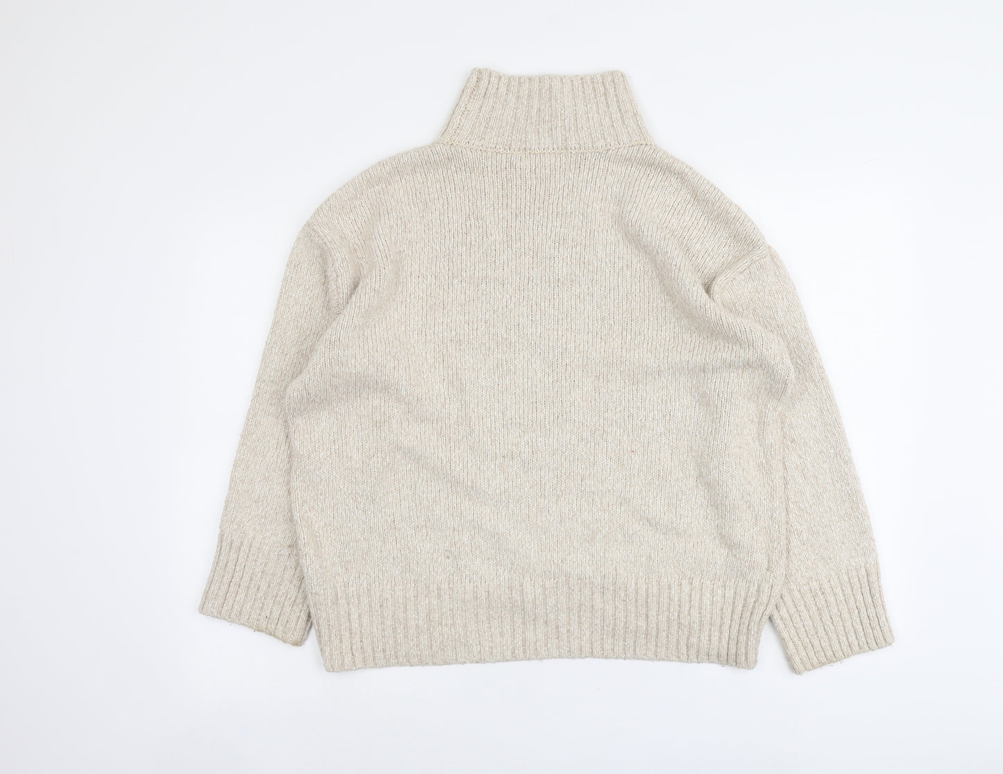 H&M Womens Beige High Neck Cotton Pullover Jumper Size XS