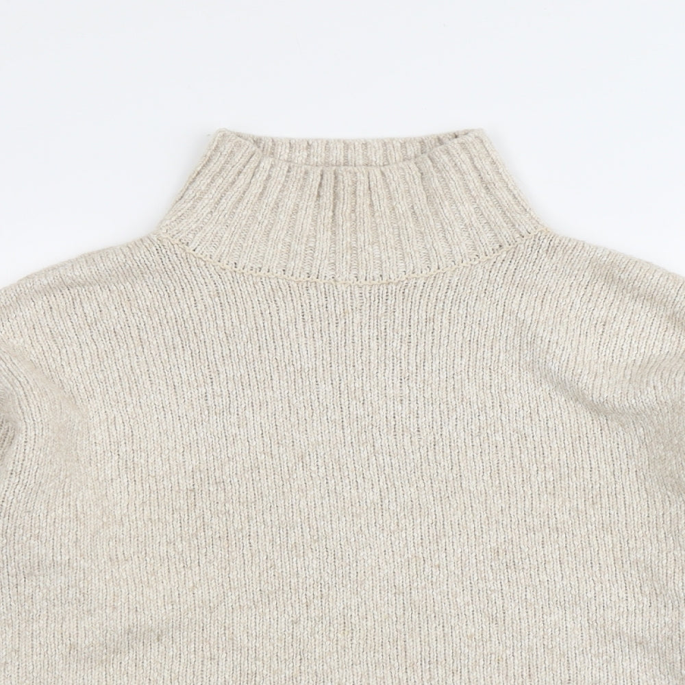 H&M Womens Beige High Neck Cotton Pullover Jumper Size XS