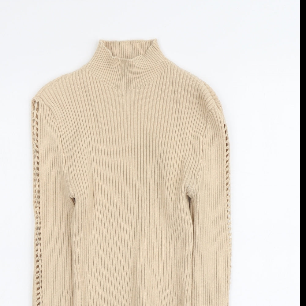 PRETTYLITTLETHING Womens Beige High Neck Viscose Pullover Jumper Size L