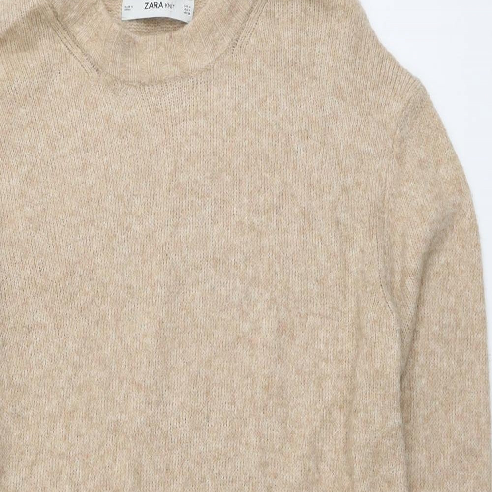 Zara Womens Beige Round Neck Acrylic Pullover Jumper Size M