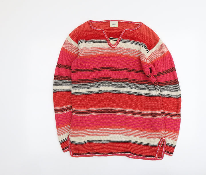 NEXT Womens Multicoloured V-Neck Striped Cotton Pullover Jumper Size S