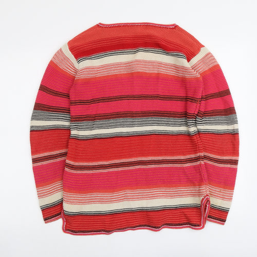 NEXT Womens Multicoloured V-Neck Striped Cotton Pullover Jumper Size S