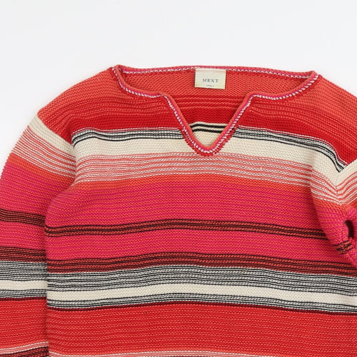 NEXT Womens Multicoloured V-Neck Striped Cotton Pullover Jumper Size S