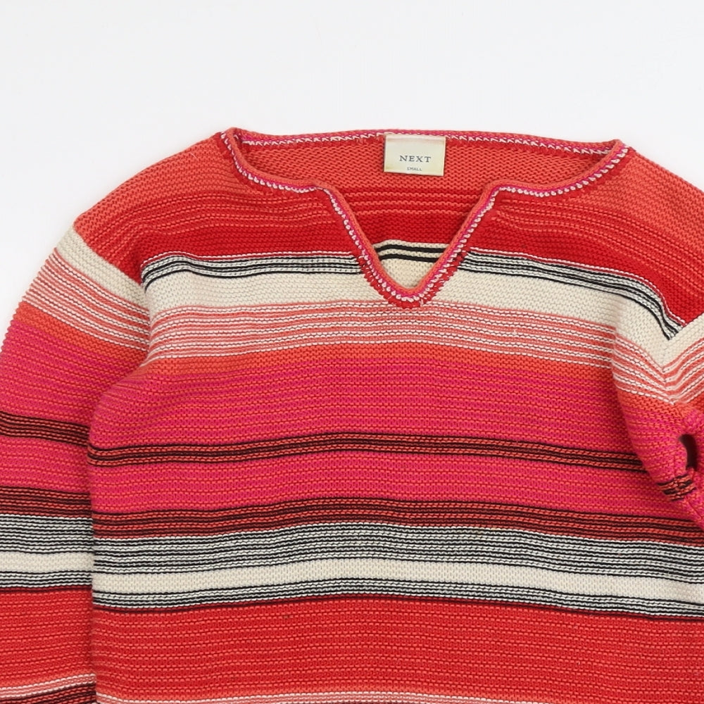 NEXT Womens Multicoloured V-Neck Striped Cotton Pullover Jumper Size S