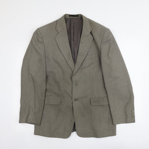 Zantos Mens Green Houndstooth Polyester Jacket Suit Jacket Size 38 Regular