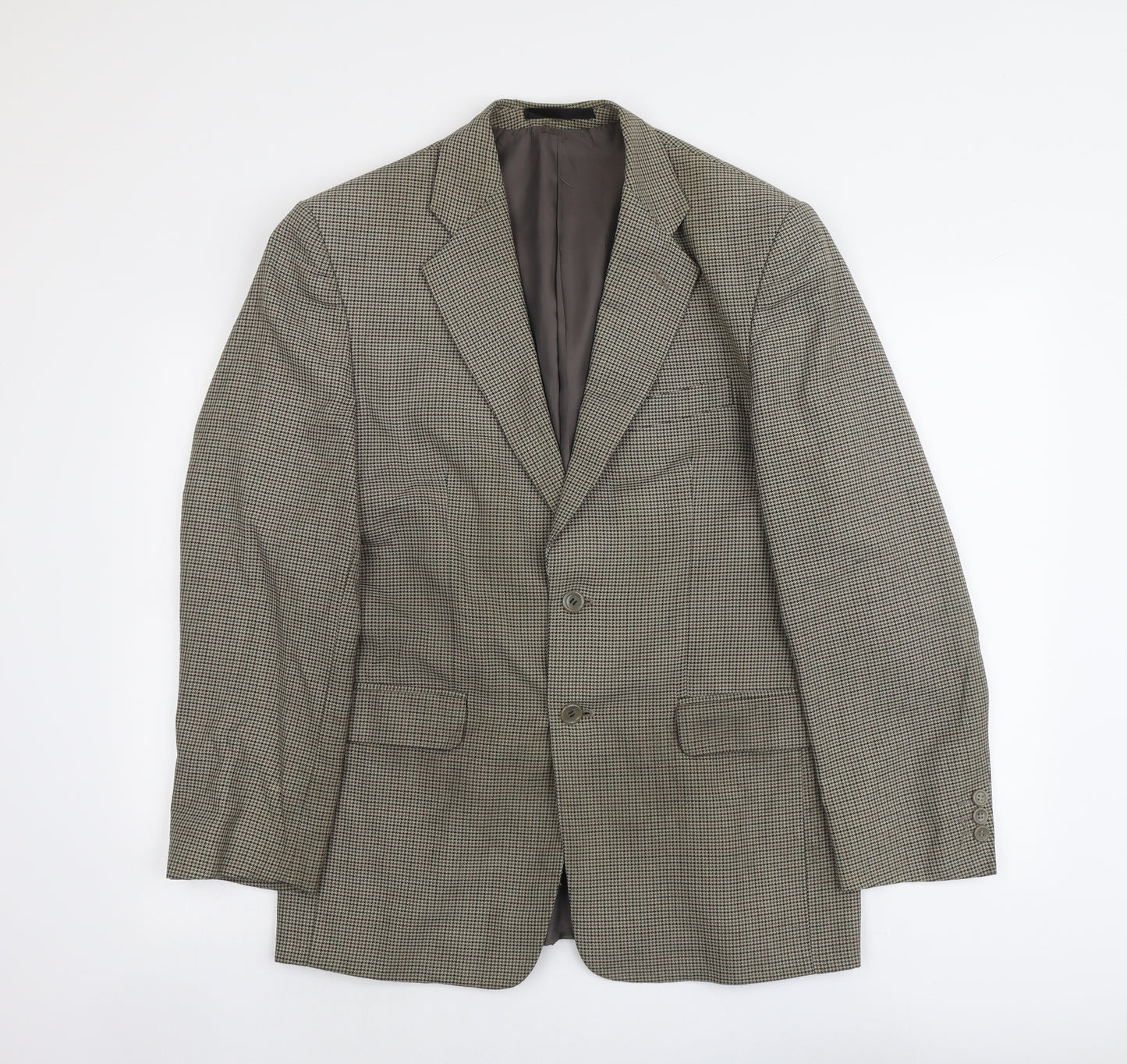 Zantos Mens Green Houndstooth Polyester Jacket Suit Jacket Size 38 Regular