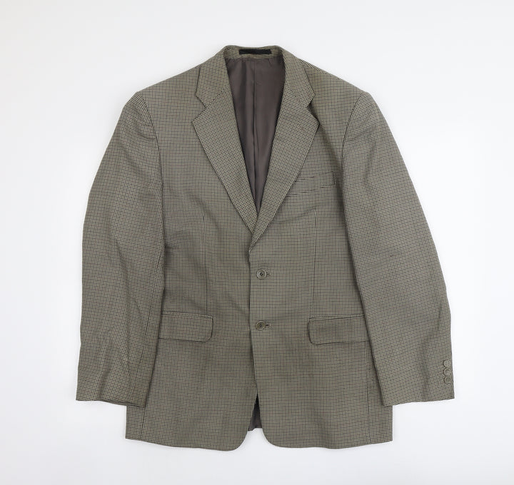 Zantos Mens Green Houndstooth Polyester Jacket Suit Jacket Size 38 Regular