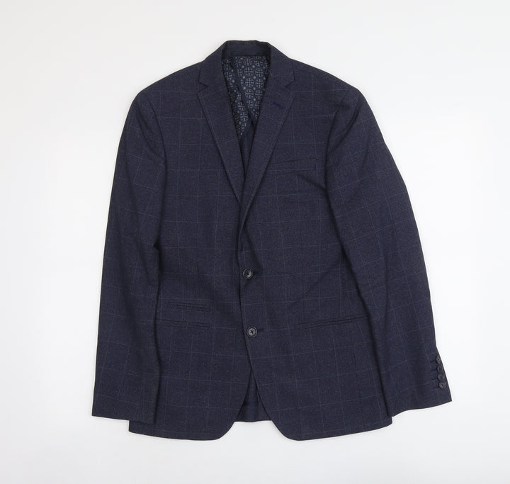 Red Herring Mens Blue Check Polyester Jacket Suit Jacket Size 36 Regular