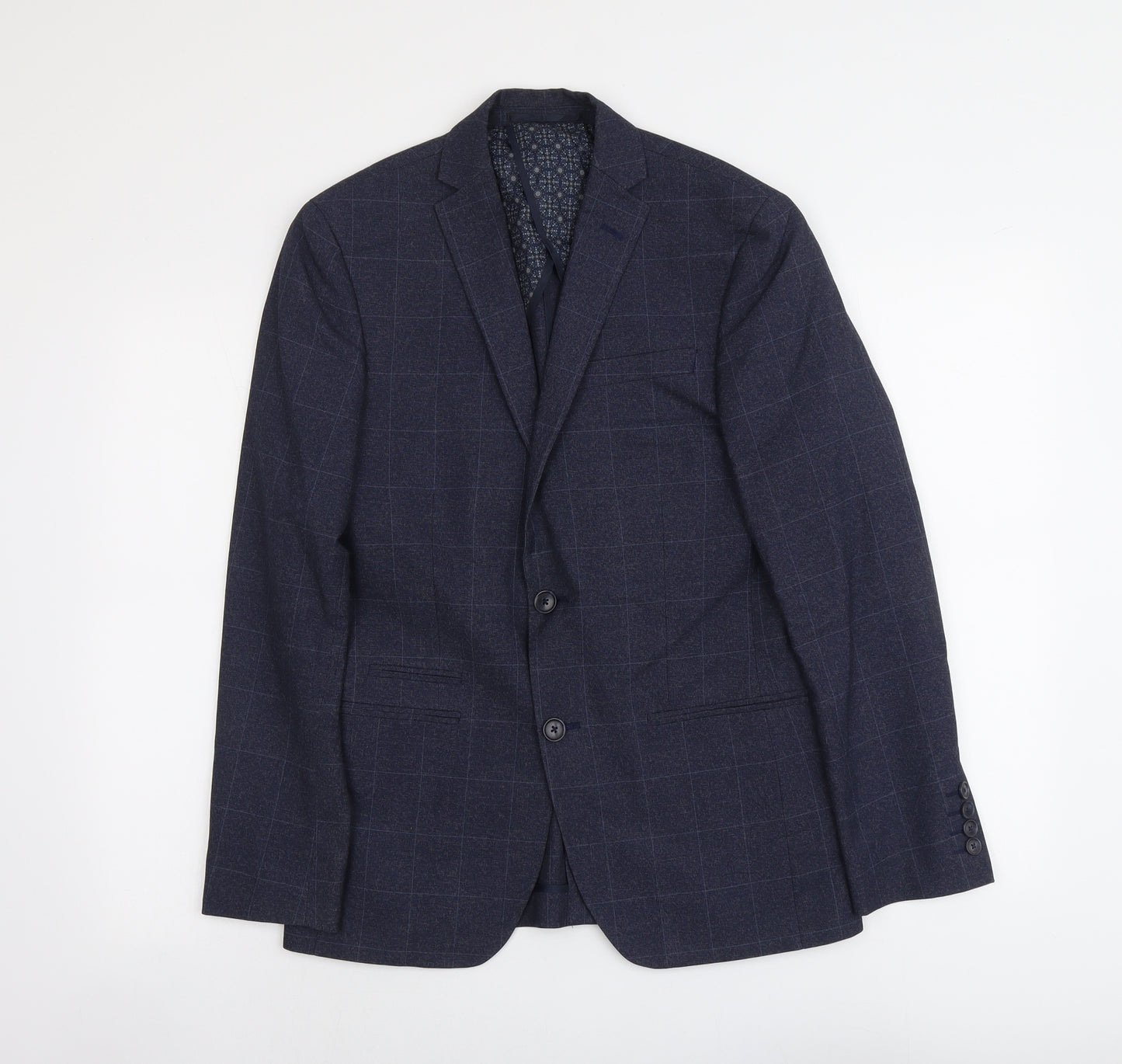 Red Herring Mens Blue Check Polyester Jacket Suit Jacket Size 36 Regular