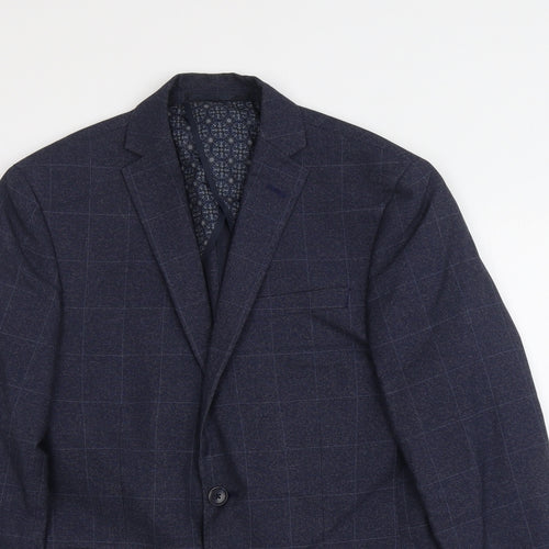 Red Herring Mens Blue Check Polyester Jacket Suit Jacket Size 36 Regular