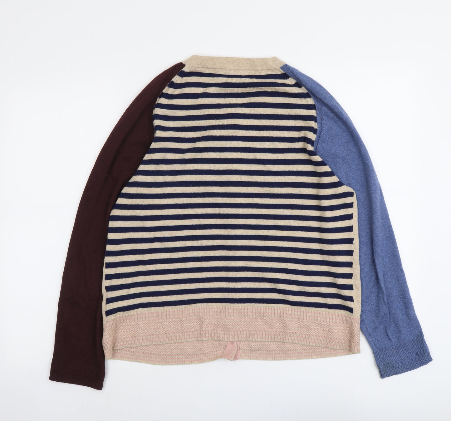 White Stuff Womens Multicoloured Round Neck Striped Cotton Cardigan Jumper Size 14
