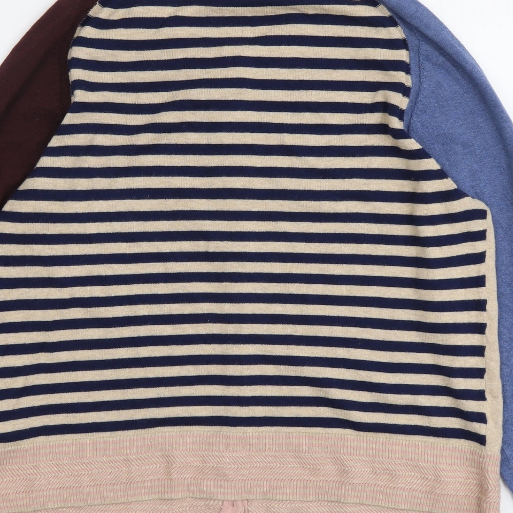 White Stuff Womens Multicoloured Round Neck Striped Cotton Cardigan Jumper Size 14