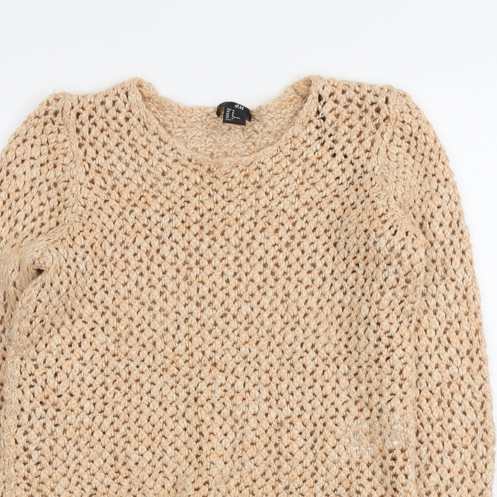 H&M Womens Pink Boat Neck Acrylic Pullover Jumper Size M