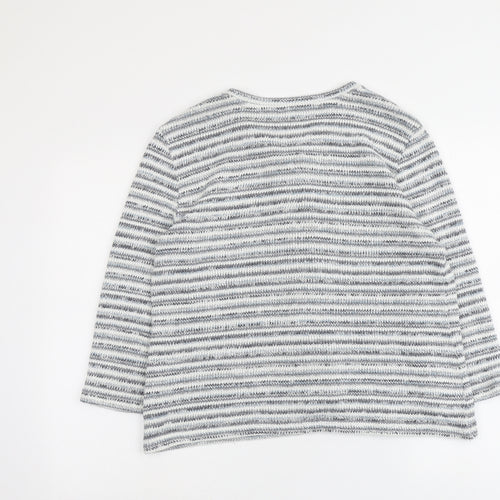 Per Una Womens Grey Boat Neck Striped Acrylic Cardigan Jumper Size XL