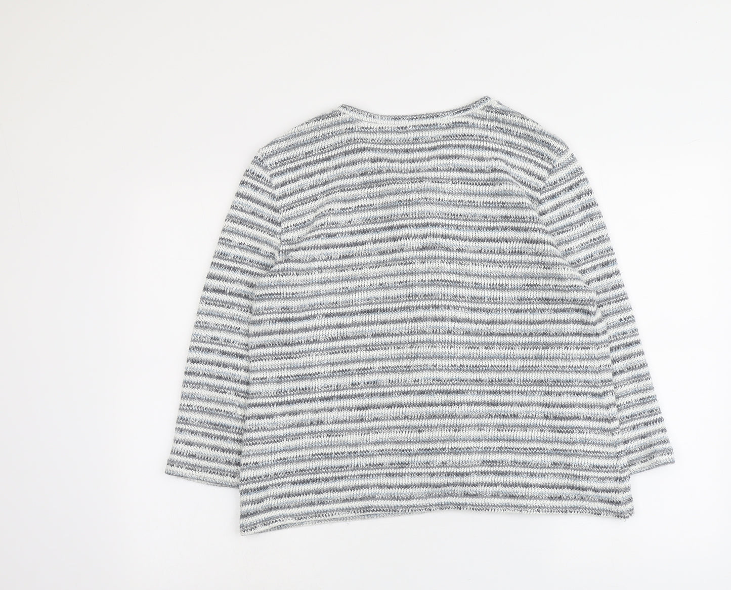 Per Una Womens Grey Boat Neck Striped Acrylic Cardigan Jumper Size XL
