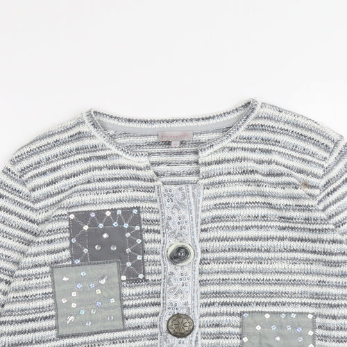 Per Una Womens Grey Boat Neck Striped Acrylic Cardigan Jumper Size XL