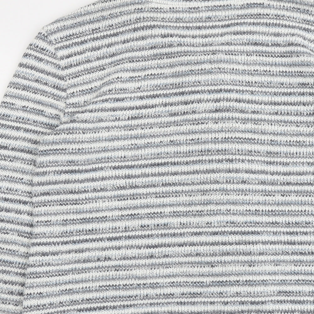 Per Una Womens Grey Boat Neck Striped Acrylic Cardigan Jumper Size XL