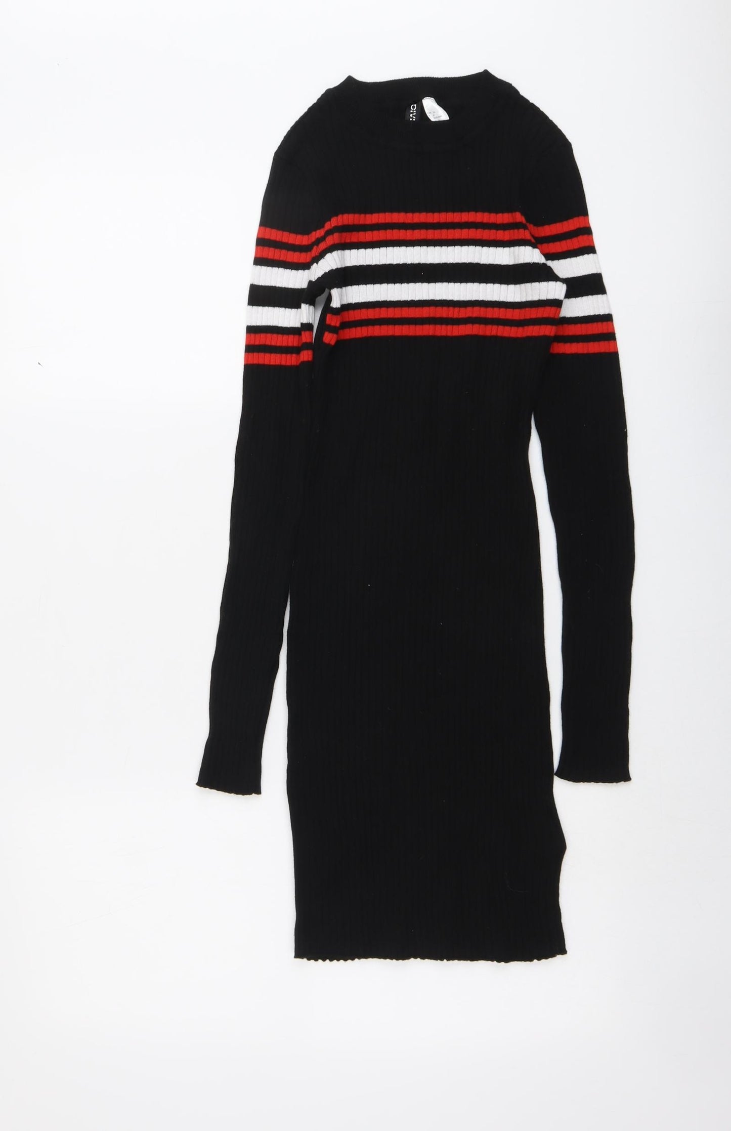 H&M Womens Black Striped Cotton Jumper Dress Size 8 Round Neck Pullover