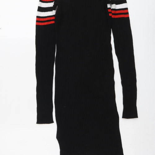 H&M Womens Black Striped Cotton Jumper Dress Size 8 Round Neck Pullover
