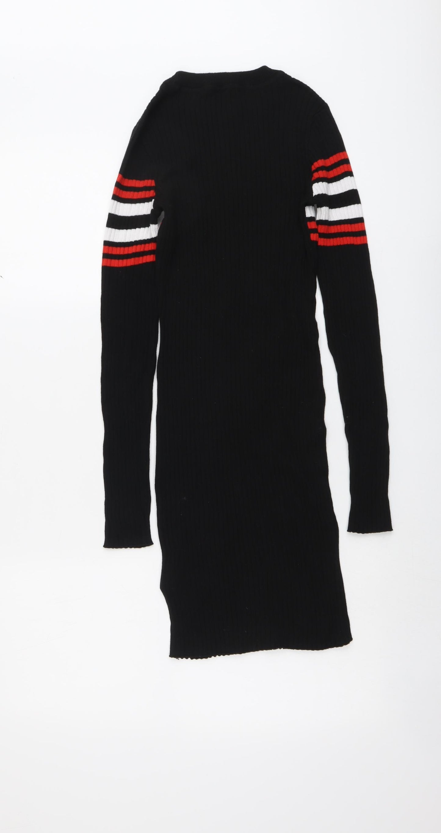 H&M Womens Black Striped Cotton Jumper Dress Size 8 Round Neck Pullover