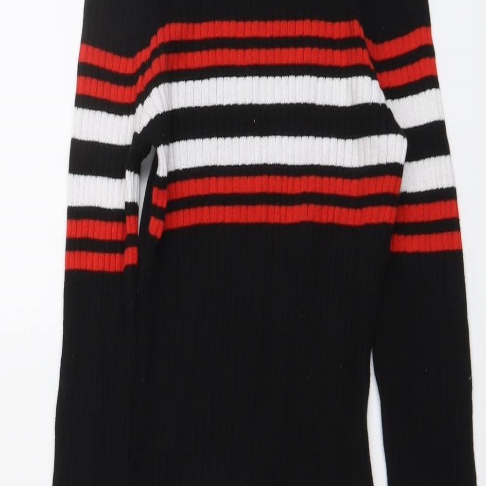 H&M Womens Black Striped Cotton Jumper Dress Size 8 Round Neck Pullover