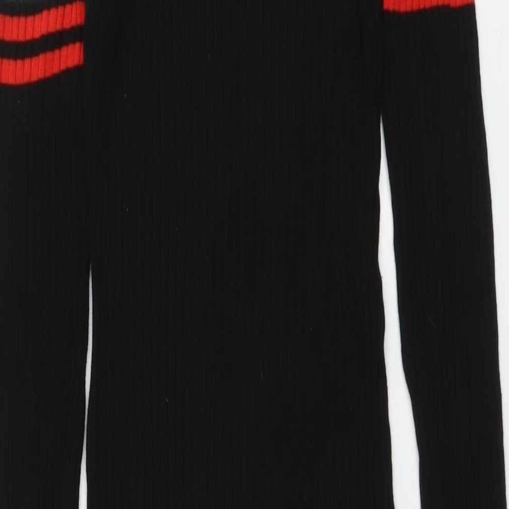 H&M Womens Black Striped Cotton Jumper Dress Size 8 Round Neck Pullover