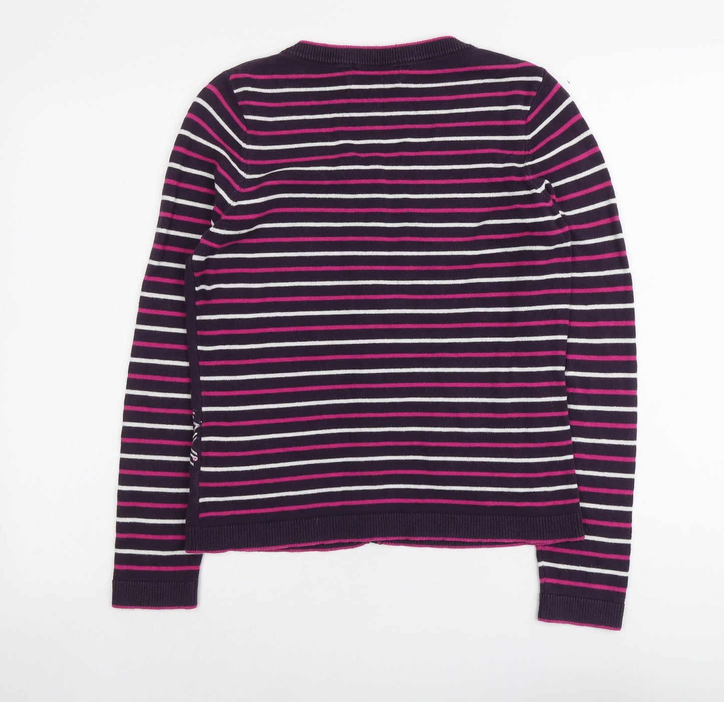 Per Una Womens Purple Scoop Neck Striped Cotton Cardigan Jumper Size 12 - Snowflakes