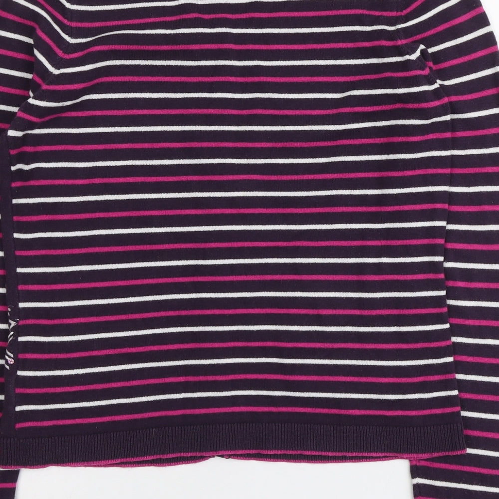Per Una Womens Purple Scoop Neck Striped Cotton Cardigan Jumper Size 12 - Snowflakes