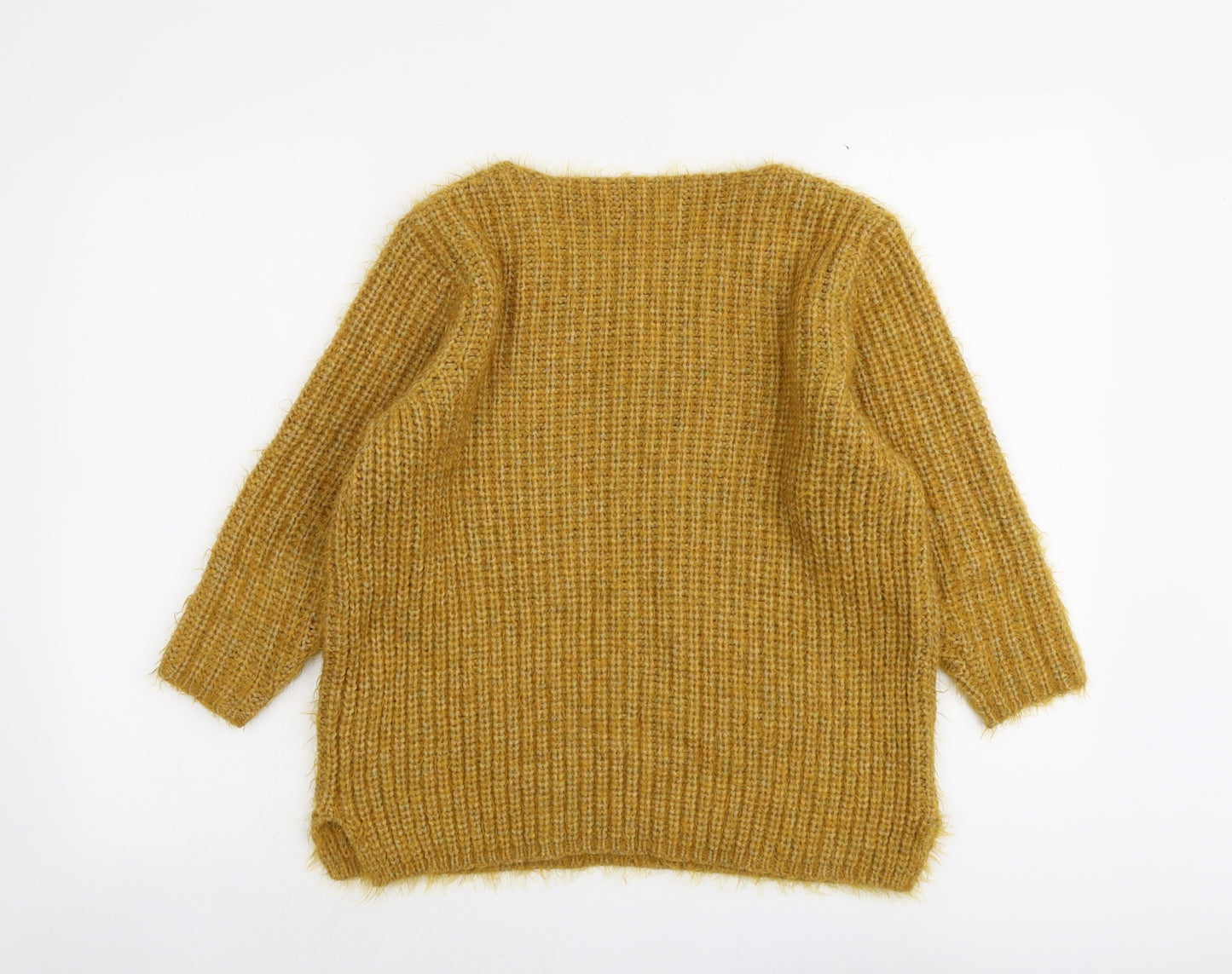 Indigo Womens Yellow Boat Neck Acrylic Pullover Jumper Size 14
