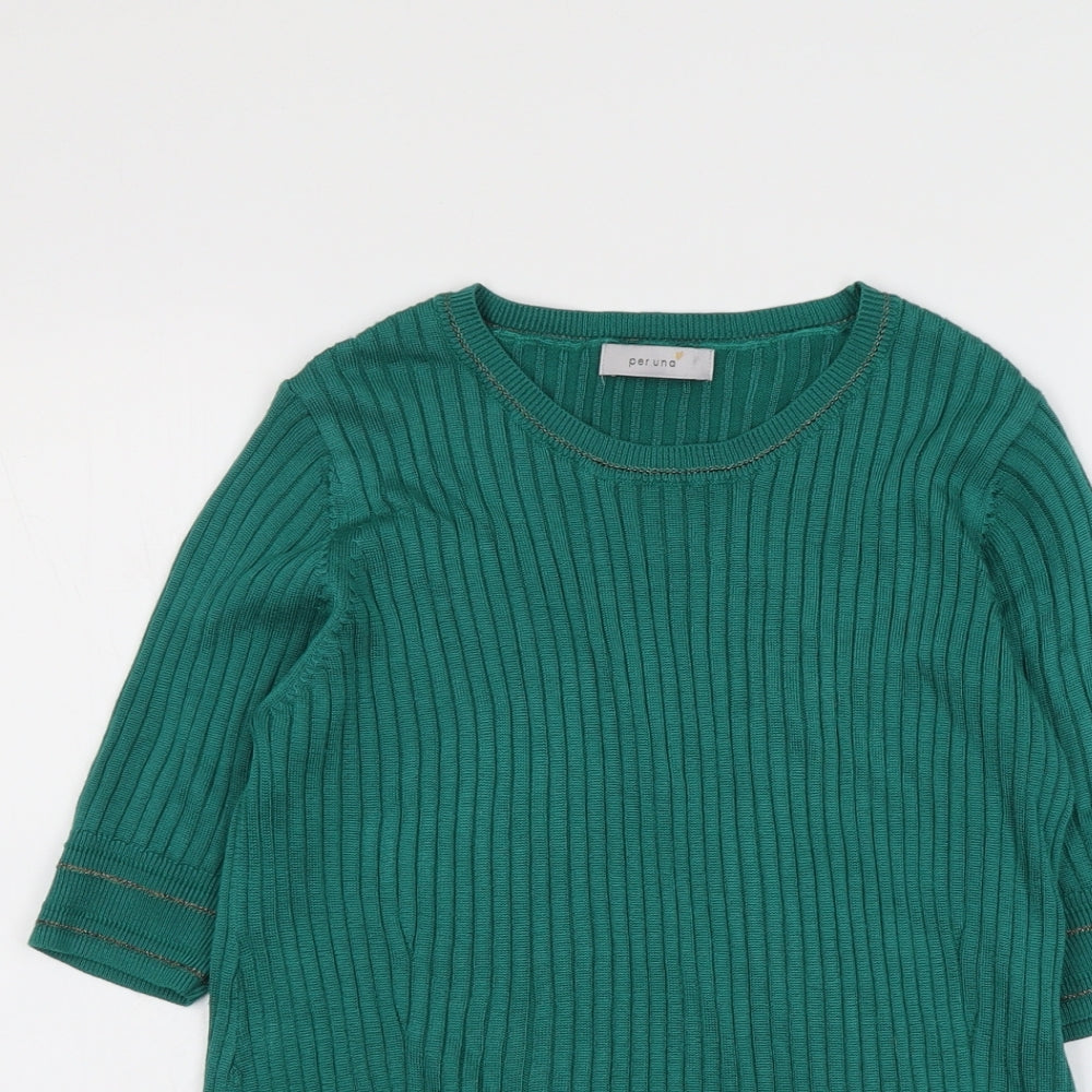 Per Una Womens Green Boat Neck Viscose Pullover Jumper Size 14 - Ribbed