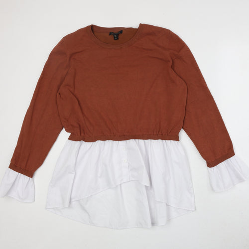 QED London Womens Brown Round Neck Viscose Pullover Jumper Size L - Layered Shirt