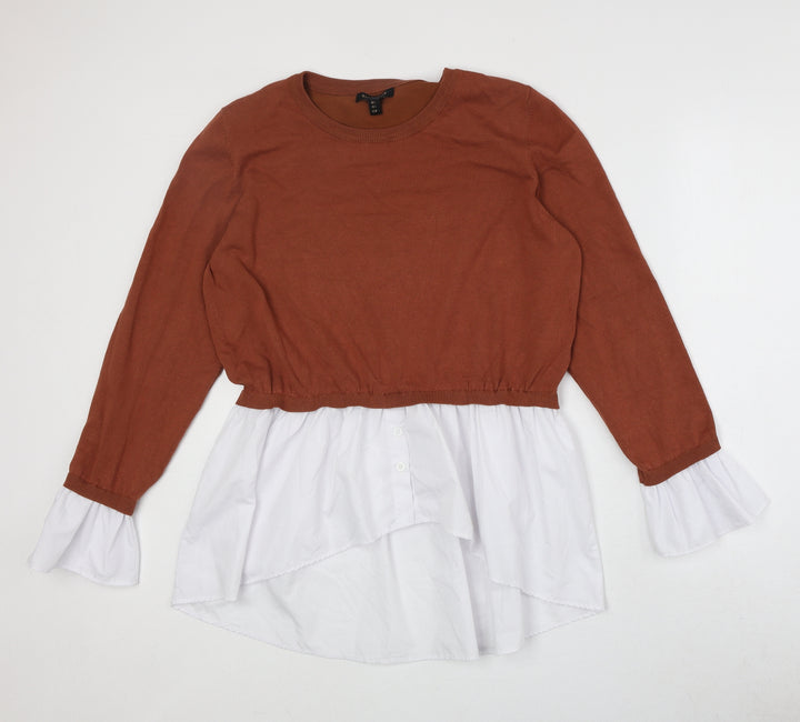 QED London Womens Brown Round Neck Viscose Pullover Jumper Size L - Layered Shirt