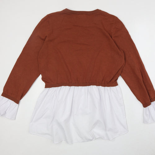 QED London Womens Brown Round Neck Viscose Pullover Jumper Size L - Layered Shirt