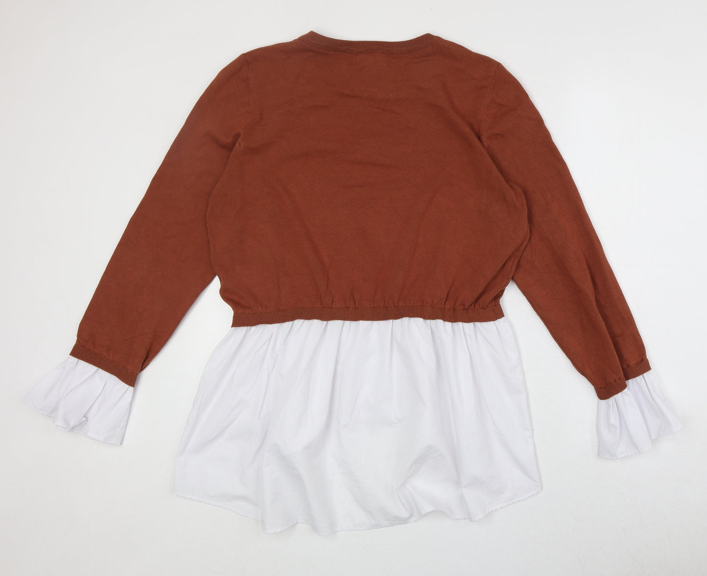 QED London Womens Brown Round Neck Viscose Pullover Jumper Size L - Layered Shirt