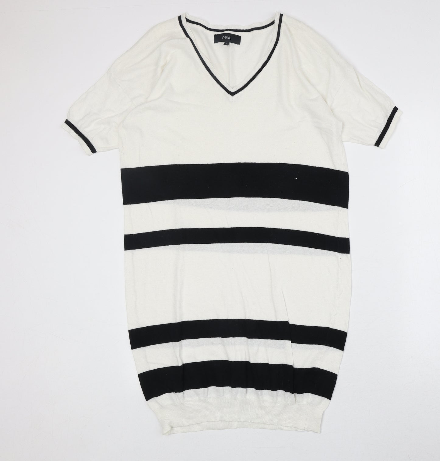 NEXT Womens Ivory Colourblock Cotton Jumper Dress Size 12 V-Neck Pullover