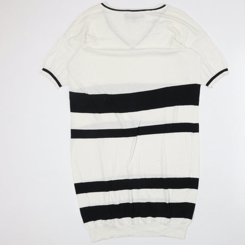 NEXT Womens Ivory Colourblock Cotton Jumper Dress Size 12 V-Neck Pullover
