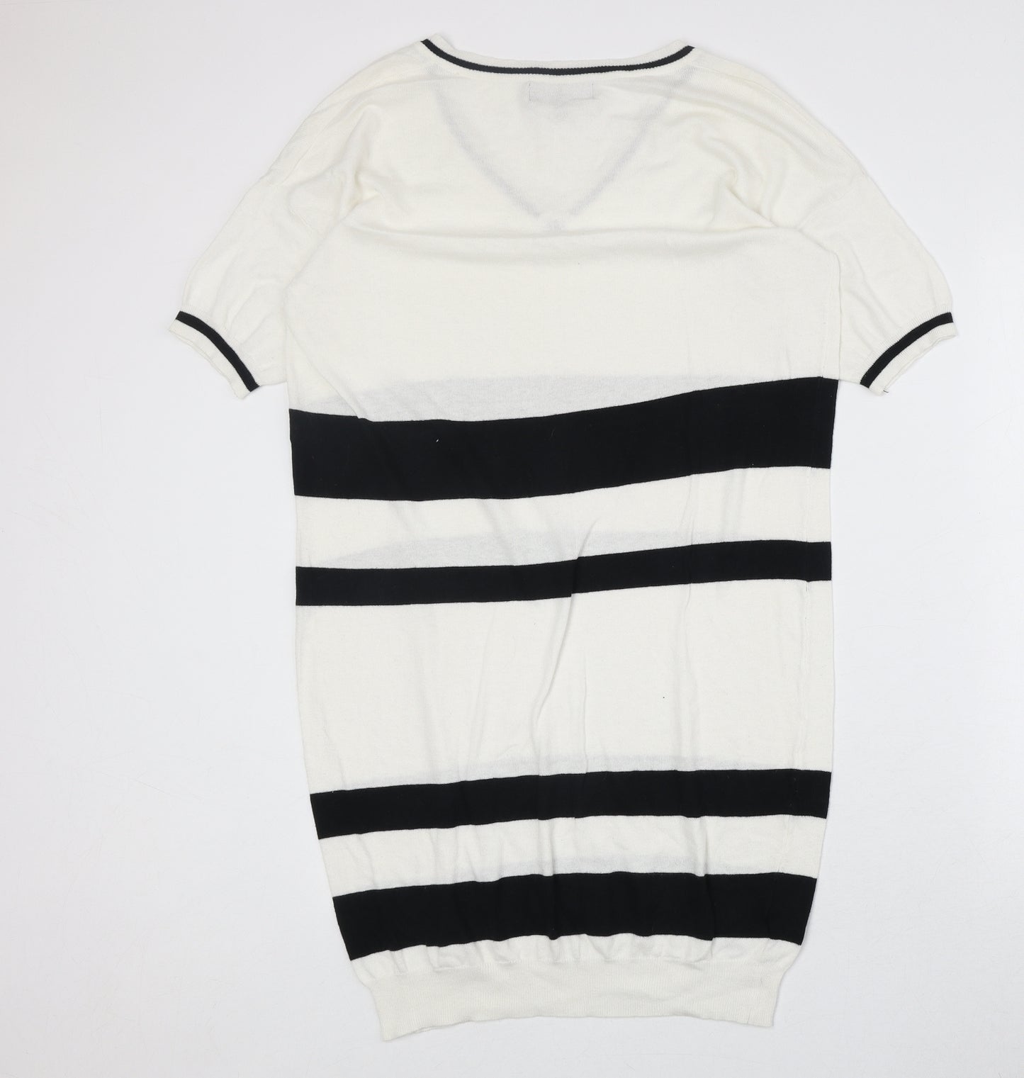 NEXT Womens Ivory Colourblock Cotton Jumper Dress Size 12 V-Neck Pullover