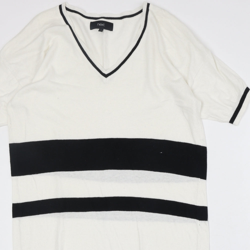 NEXT Womens Ivory Colourblock Cotton Jumper Dress Size 12 V-Neck Pullover