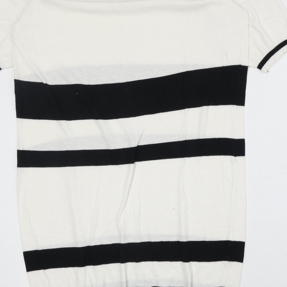 NEXT Womens Ivory Colourblock Cotton Jumper Dress Size 12 V-Neck Pullover