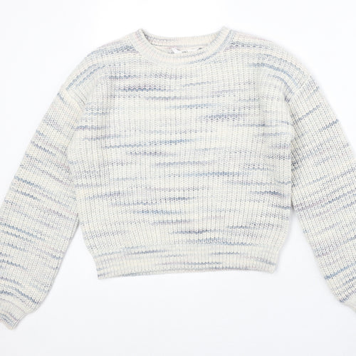 Marks and Spencer Girls Beige Round Neck Geometric Cotton Pullover Jumper Size 11-12 Years Pullover