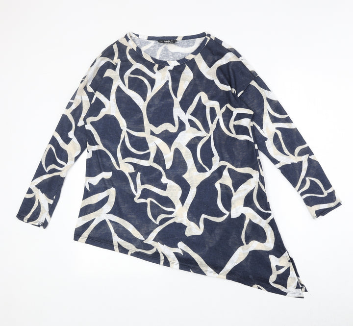 Wallis Womens Blue Geometric Polyester Basic Blouse Size S Round Neck