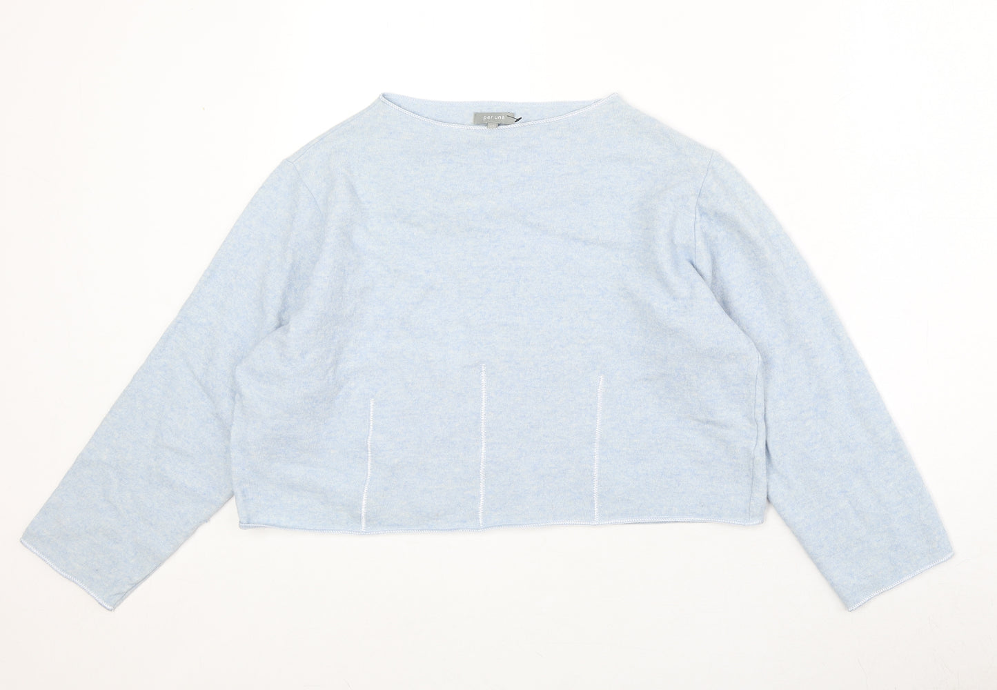 Marks and Spencer Womens Blue Boat Neck Wool Pullover Jumper Size 14