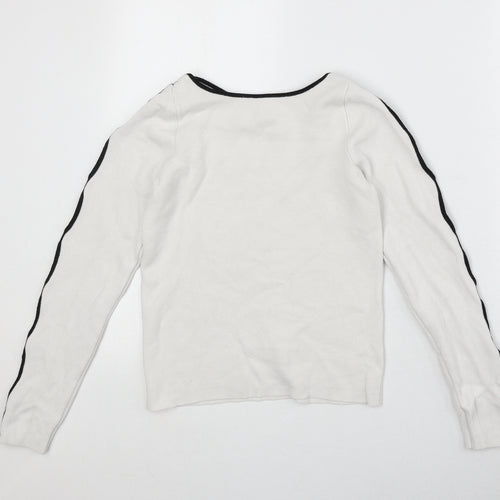 River Island Womens White Boat Neck Viscose Pullover Jumper Size 8 - Contrast Sleeve Detail