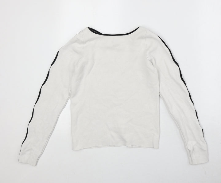 River Island Womens White Boat Neck Viscose Pullover Jumper Size 8 - Contrast Sleeve Detail