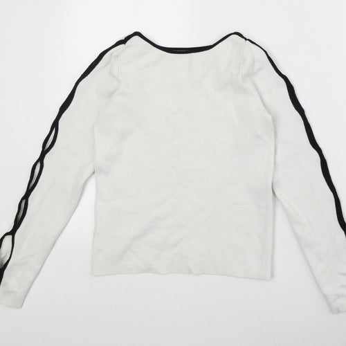 River Island Womens White Boat Neck Viscose Pullover Jumper Size 8 - Contrast Sleeve Detail