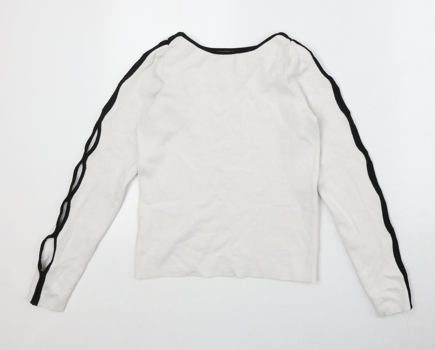 River Island Womens White Boat Neck Viscose Pullover Jumper Size 8 - Contrast Sleeve Detail