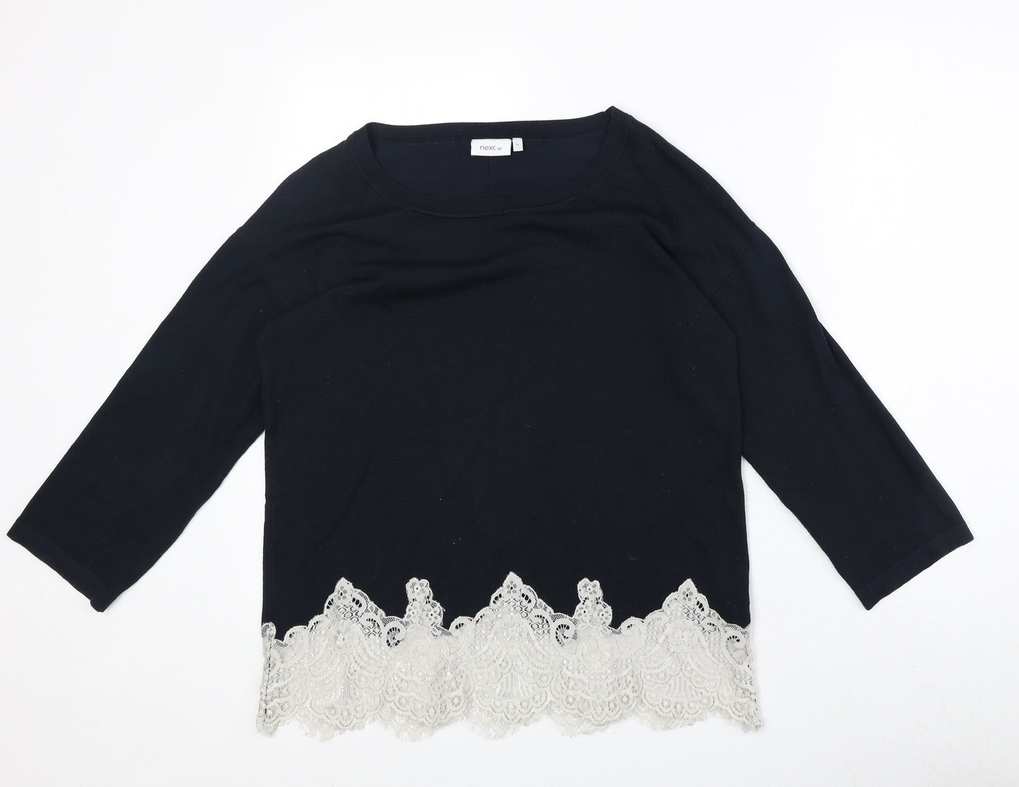 NEXT Womens Blue Boat Neck Viscose Pullover Jumper Size 12 - Lace Detail